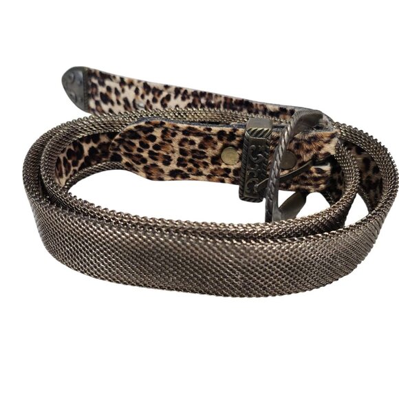 Vintage Sand Castle Paris Belt Womens Leopard Mesh Fur Bronze Metallic Buckle ML main image 5